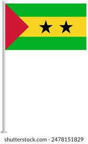 Flag of Sao Tome and Principe with silver pole flat icon isolated on white background.