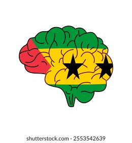 Flag of Sao Tome and Principe. Vector illustration of a combination of a human brain with a country flag on a white background.