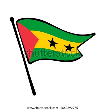 Flag of SAO Tome and Principe. SAO Tome and Principe flag vector illustration icon design in the hand-drawn style. Fluttering flagpole flag.