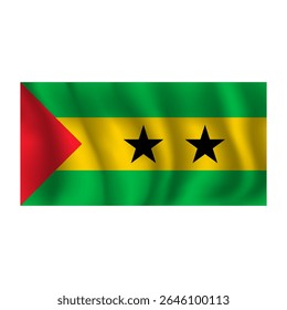 Flag of Sao Tome and Principe wavy flutters in wind, with folds 3d