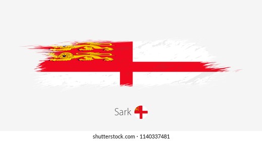 Flag of Sark, grunge abstract brush stroke on gray background. Vector illustration.