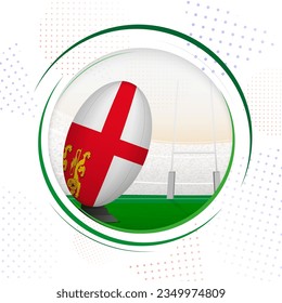 Flag of Sark on rugby ball. Round rugby icon with flag of Sark. Vector illustration.