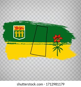 Flag of  Saskatchewan from brush strokes. Blank map of  Saskatchewan. Canada. Map of Saskatchewan and flag on transparent background. Stock vector.  EPS10.