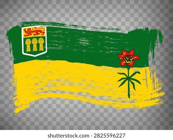Flag of Saskatchewan is province of Canada  brush strokes. Flag Saskatchewan on transparent background for your web site design, app, UI. Distress style. EPS10.