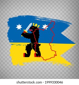 Flag of Satakunta Region from brush strokes. Blank map Satakunta Region. Finland. High quality map and flag for your web site design, app  on transparent background.  EPS10.