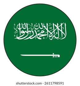 Flag of Saudi Arabia. Black edge. Saudi Arabia circle flag logo icon computer vector illustration design.