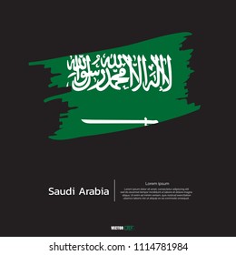 Flag of Saudi Arabia with brush stroke, grunge style background vector.