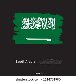 Flag of Saudi Arabia with brush stroke, grunge style background vector.