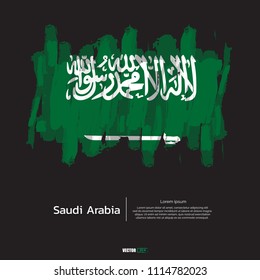 Flag of Saudi Arabia with brush stroke, grunge style background vector.