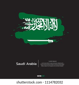 Flag of Saudi Arabia with brush stroke, grunge style background vector.