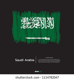 Flag of Saudi Arabia with brush stroke, grunge style background vector.