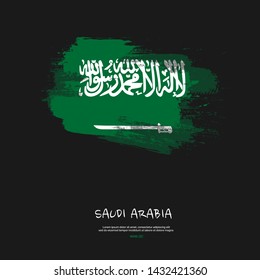 Flag of Saudi Arabia with brush stroke, grunge style background vector.