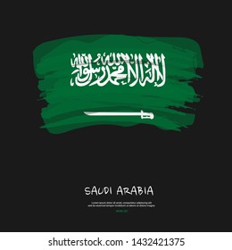 Flag of Saudi Arabia with brush stroke, grunge style background vector.