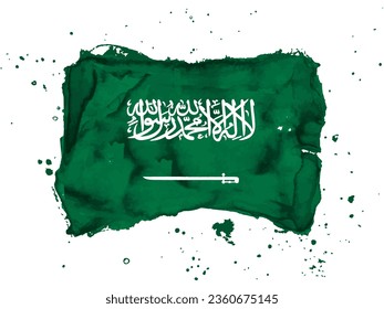 Bandera de Arabia Saudita, fondo del pincel.  Bandera de Arabia Saudita de fondo blanco. Estilo acuarela para su diseño, EPS10.