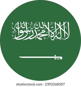 Flag of Saudi Arabia. Button flag icon. Standard color. Circle icon flag. Computer illustration. Digital illustration. Vector illustration.