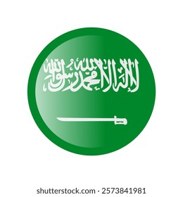 The flag of saudi arabia. Circle icon flag. Button flag icon. Standard color. 3d illustration. glossy circle badge	