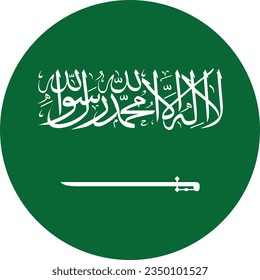 Bandera de Arabia Saudita. Icono de marca. Color estándar. Indicador de icono de círculo. Ilustración del equipo. Ilustración digital. Ilustración vectorial.