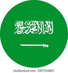 The flag of Saudi arabia. Flag icon. Standard color. Round flag. Computer illustration. Digital illustration. Vector illustration.