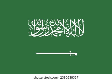Flag of Saudi Arabia. The official ratio. Flag icon. Standard color. Standard size. A rectangular flag. Computer illustration. Digital illustration. Vector illustration.