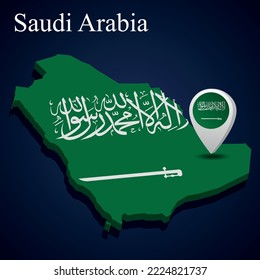 Flag of Saudi Arabia on map on dark background. Vector illustration