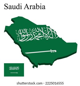 Flagge Saudi-Arabiens auf Karte auf weißem Hintergrund. Vektorgrafik