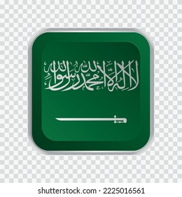 Flag of Saudi Arabia on square button on transparent background element for websites. Vector illustration