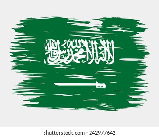 The flag of Saudi Arabia. Painted brush colored inks. Symbol Independence Day National Patriotic Travel Country Background Grunge Paint Stock Vector Icon Logo Picture Image Illustration Political