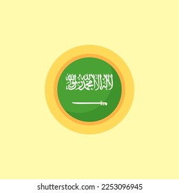 Bandera de Arabia Saudita con marco redondo. Diseño plano.
