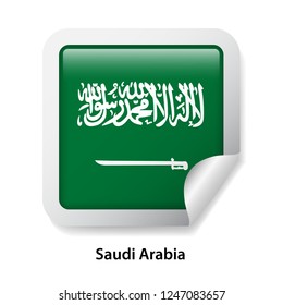 Flag of Saudi Arabia. Round glossy badge sticker