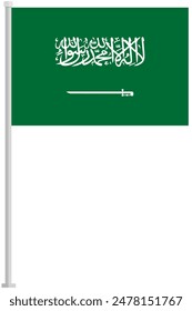 Flag of Saudi Arabia with silver pole flat icon isolated on white background.