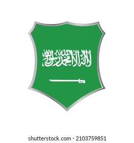Flag of Saudi Arabia with silver shield frame