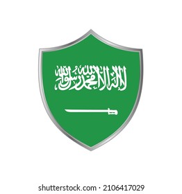 Bandera de Arabia Saudita con marco de escudo plateado