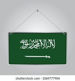 Flag of Saudi Arabia. The symbol of the state in the pennant hanging on the rope, 
rectangle hanging. Vector Illustration EPS10.