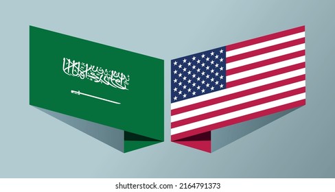 Flag of Saudi Arabia and United States national banner greeting card graphic element Illustration template design
