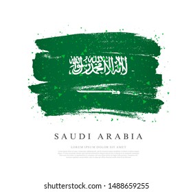 Flag of Saudi Arabia. Vector illustration on a white background. Brush strokes are drawn by hand. Independence Day.