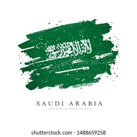 Flag of Saudi Arabia. Vector illustration on a white background. Brush strokes are drawn by hand. Independence Day.