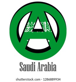 Flag of Saudi Arabia of the world in the form of a sign of anarchy, which stands for freedom and equality of people.