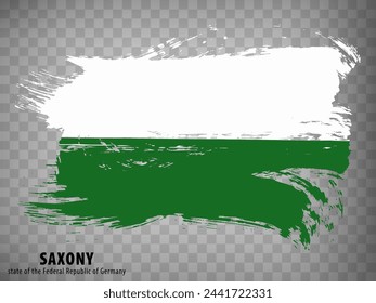 Flag of Saxony from brush strokes. Federal Republic of Germany.  Waving Flag Free State of Saxony with title on transparent background for your web site design, app, UI. Germany. Vector  EPS10.