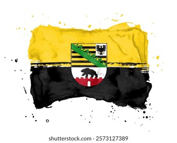 Flag of Saxony-Anhalt, brush stroke background. Flag Saxony-Anhalt of Germany on white background. Watercolor style for your design.  EPS10.