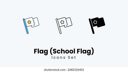 Bandera (Bandera de la escuela) Iconos de línea delgada y glifo icono de Vector Ilustración de stock