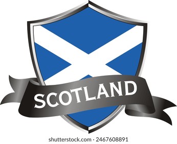 Flag of scotland as around the metal silver shield with scotland flag