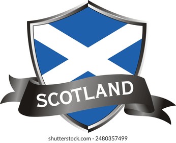 Flag of scotland as around the metal silver shield with scotland flag