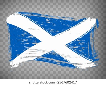 Flag of Scotland from brush strokes. United Kingdom.  Waving Flag Scotland  on transparent background for your web site design,  app, UI. Stock vector.  EPS10.