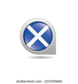 Flag of Scotland, button with the reflection of light and shadow, gray frame, Icon country. Realistic vector illustration on white background.