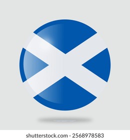 The flag of scotland. Circle icon flag. Button flag icon. Standard color. 3d illustration. glossy circle badge	