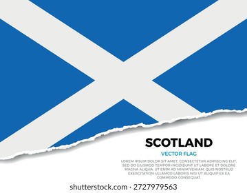 Bandera de Escocia. Creativo efecto de borde de papel rasgado sobre fondo transparente con irregularidades irregulares. Una apariencia tridimensional con sombras realistas, como si hubiera sido rasgada para revelar una superficie blanca debajo