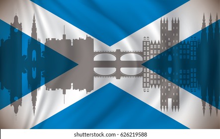 Flag of Scotland with Edinburgh skyline - vector illustration