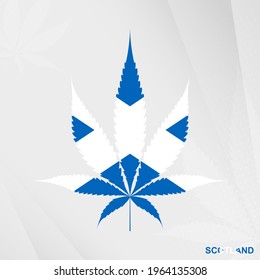 Bandera de Escocia en forma de hoja de marihuana. El concepto de legalización del cannabis en Escocia. Ilustración médica de cannabis.