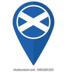Flag of Scotland. Scotland flag on map pinpoint icon isolated