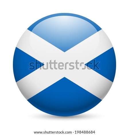 Flag of Scotland as round glossy icon. Button with Scottish flag